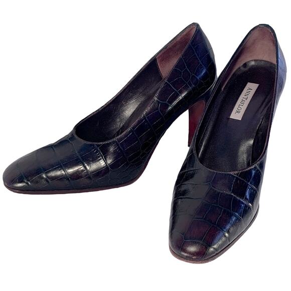 AnnTaylor Shoes - Ann Taylor Dark Brown Print Calf Pumps 8